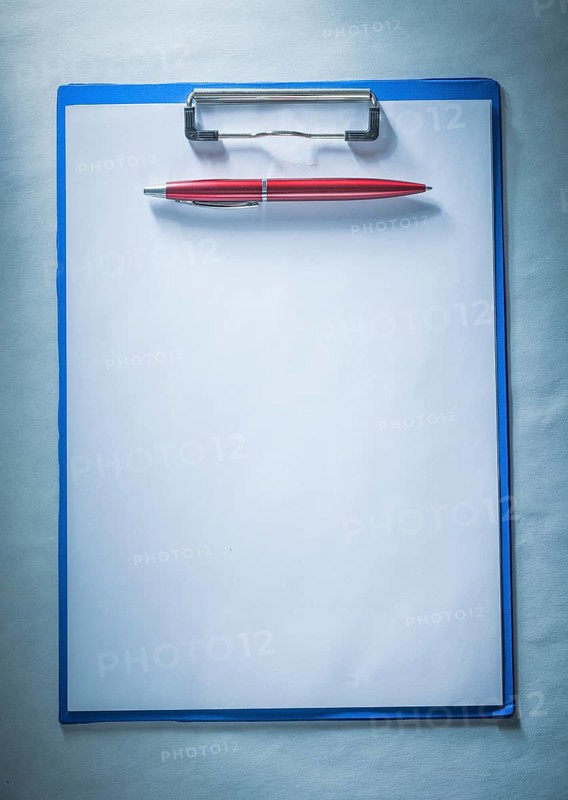 Biro pen blank paper sheet clipboard
