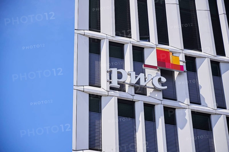 Pwc logo on the building of PricewaterhouseCoopers, Berlin, Berlin, Germany, Europe