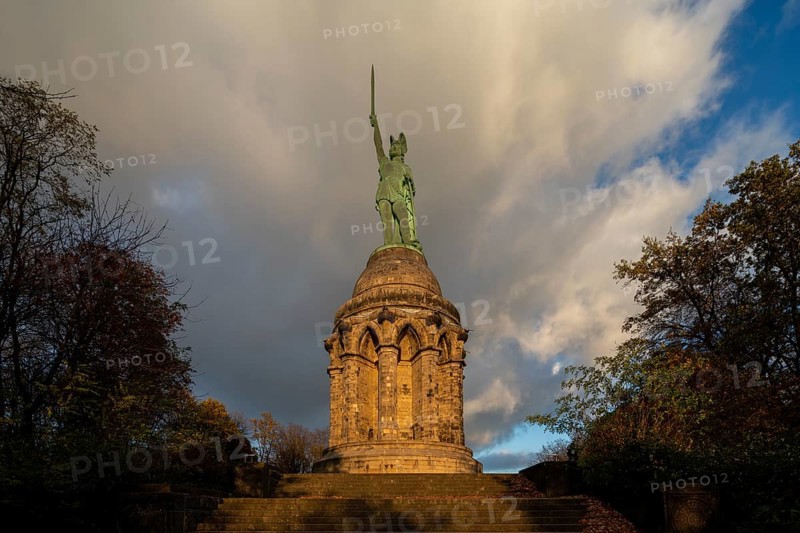 Detmold, Hermannsdenkmal, built 1838 - 1875 according to designs by Ernst von Bandel and inaugurated on 16 August 1875, view from the west