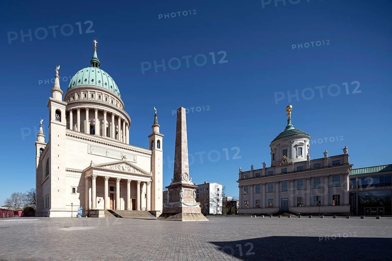 Potsdam, reconstructed Alter Markt, Old Town Hall and the Nikolaikirche on the left