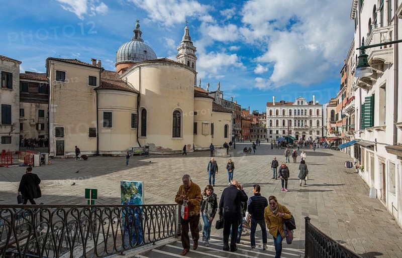 Italy Venice Campo Santa Maria Formosa -272 seen from south-east left Santa Maria Formosa built from 1492 by Mauro Codussi today's shape v 1604 at the back across Palazzo Priuli Ruzzoni