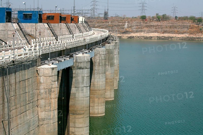 Columns of Indira Sagar Dam standing tall on river Narmada under multi purpose Indira Sagar Project situated Khandwa