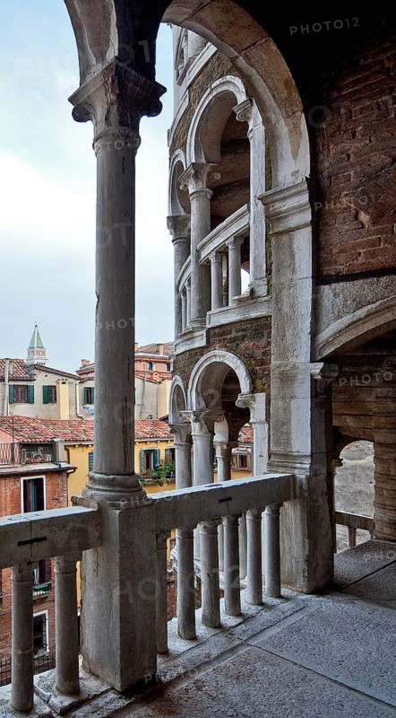 Italy Venice Palazzo Contarini del Bovolo -126 Spiral staircase tower 28 m high Start of construction 1499 Attributed to Giorgio Spavento View from a loggia to the spiral staircase