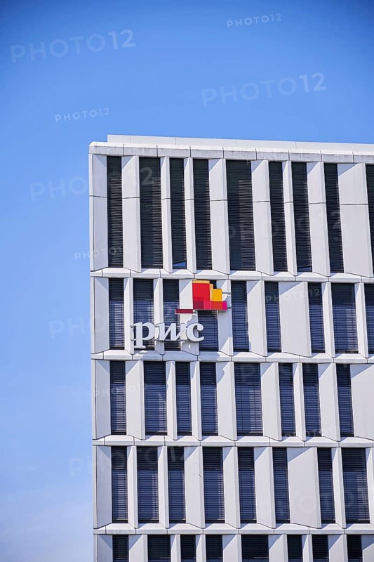 Pwc logo on the building of PricewaterhouseCoopers, Berlin, Berlin, Germany, Europe
