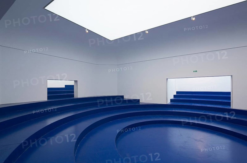 Venice, Biennale site, British Pavilion during the 2018 Architecture Biennale, large entrance room with view through the door onto the terrace