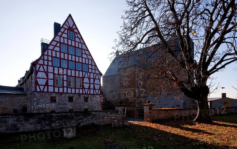 Beichlingen Thuringia former castle 58657 Partial view from north-west left New castle 16th century right High house from 1490