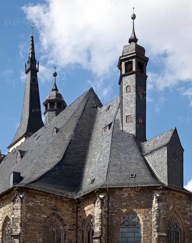 Köthen Anhalt Town Church of St Jakob 74590 Roofscape from the south-east Section from below