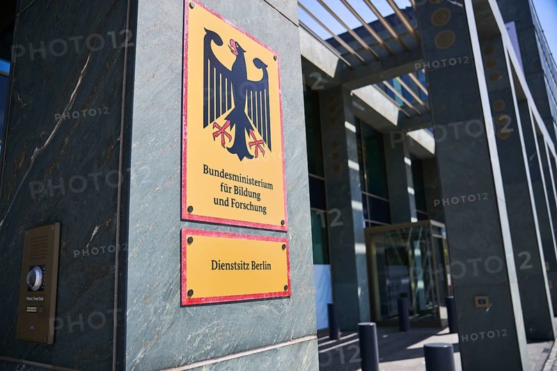 Sign Federal Ministry of Education and Research on the building of the Ministry's Berlin office, Berlin, Berlin, Germany, Europe