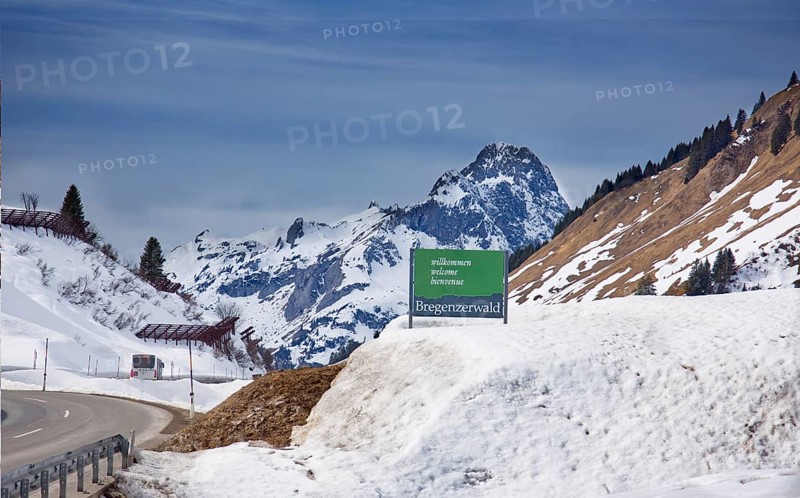 Landscape in the Bregenzerwald with welcome sign, Vorarlberg, Austria, Europe