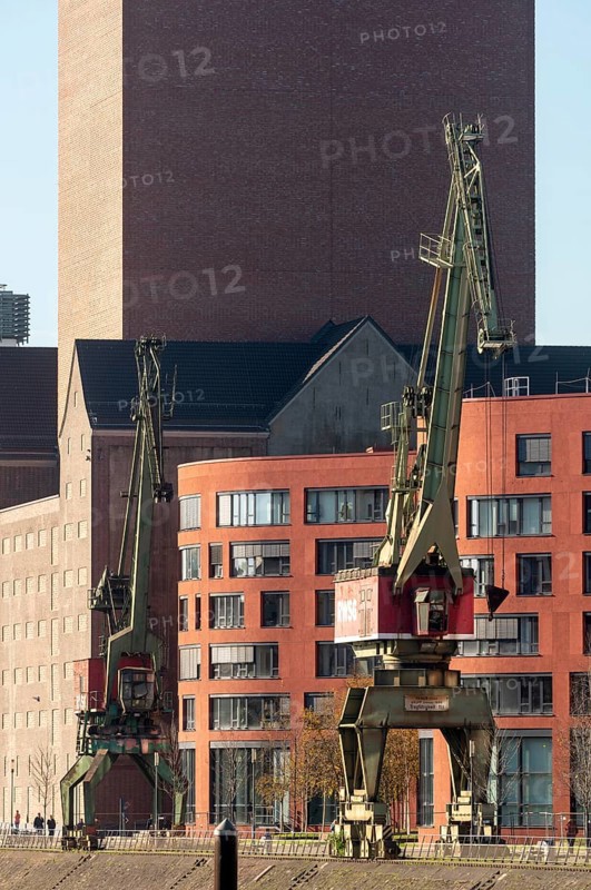 Duisburg, Inner Harbour, State Archive of North Rhine-Westphalia, built in 2010-2013 by the architects Ortner & Ortner. Conversion of a historic warehouse into a storage tower