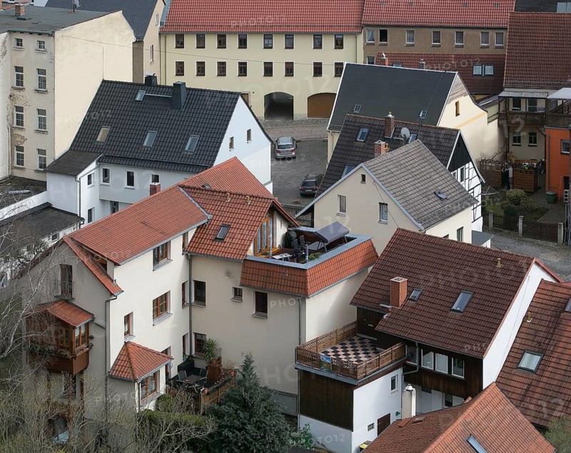Weida Thuringia View from the Osterburg castle picture no. 1279 to a group of houses in the old town centre