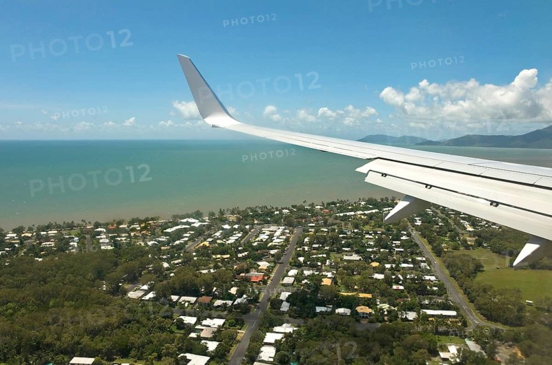 Aerial view of airplane approaching Cairns city, Queensland, Australia, Oceania