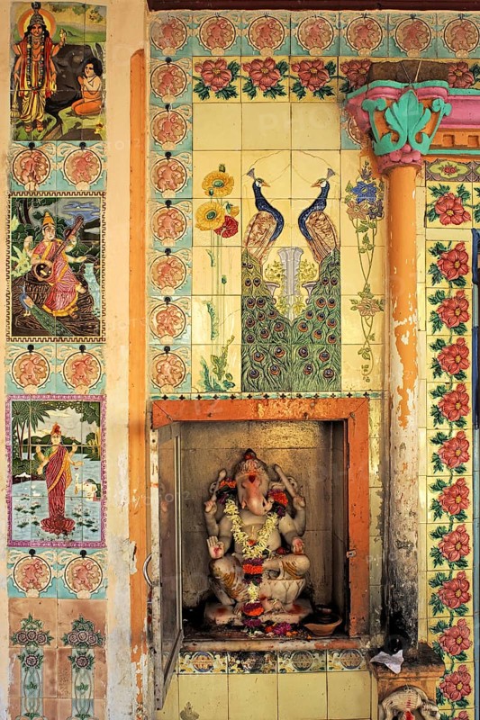 Idol of lord Ganesh and painting on tiles, god goddess, Shiv Mandir built in 1950, taluka Bhiwandi, district ThanA