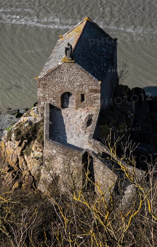 Mont-Saint-Michel, monastery hill, St-Aubert chapel 12th century at the foot of the abbey rock