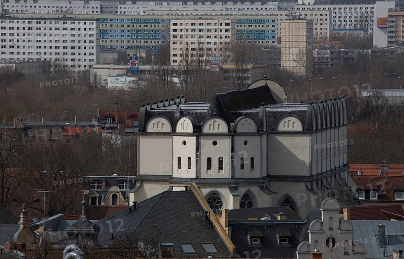 Halle S Dom 4504 built in the 13th and 16th centuries upper part from the east behind Halle-Neustadt