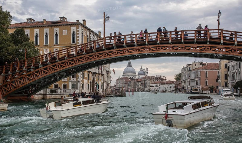 Venice, Accademia Bridge over the Grand Canal, behind the church of Santa Maria della Salute, St., St., Saint