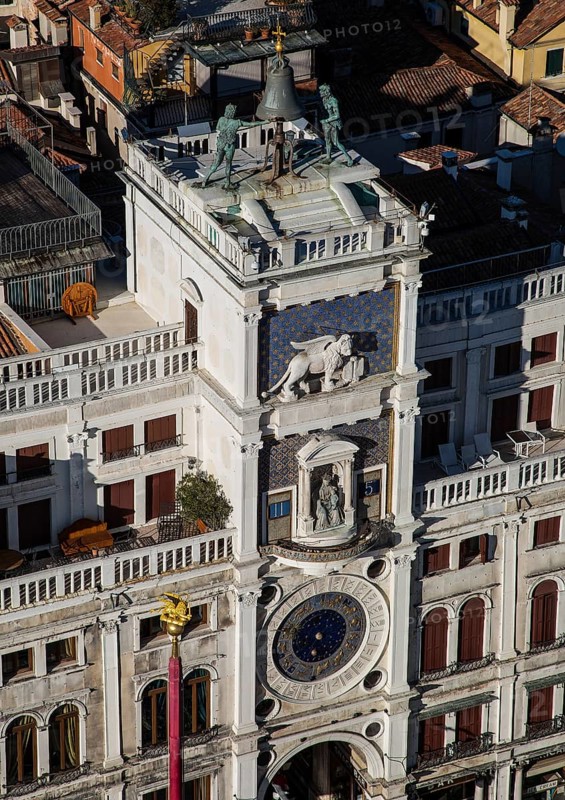 Italy Venice Clock tower on St Mark's Square -484 completed in 1499 by Mauro Codussi Analogue and digital clock created by Paolo and Carlo Rainieri top bell-ringer