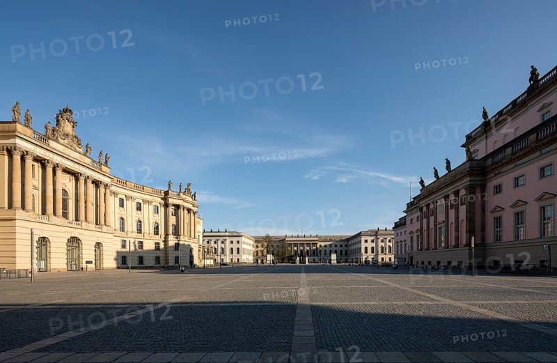 Berlin, Unter den Linden, Bebelplatz with old library (left), Humboldt University and Staatsoper Unter den Linden (right)
