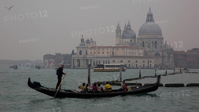 Italy Venice Santa Maria della Salute -362 by Baldassare Longhena Construction period 1631-87 seen from north-east in rain haze in front of gondola