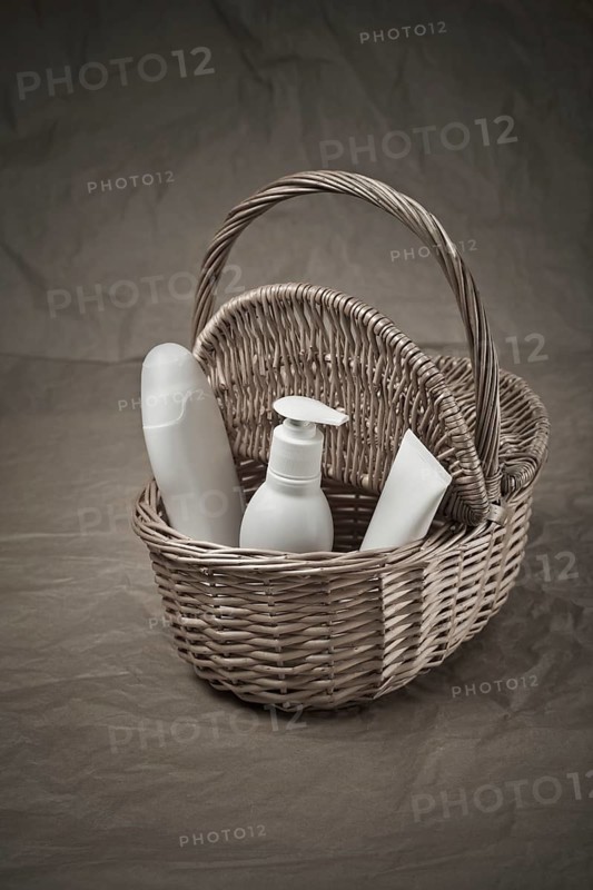 Basket with bottles and tube