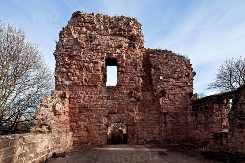 Kyffhäuser Unterburg 78523 Residential tower built in the 12th century East wall from inside bottom opening to the castle chapel on the right formerly chimney with conical flue