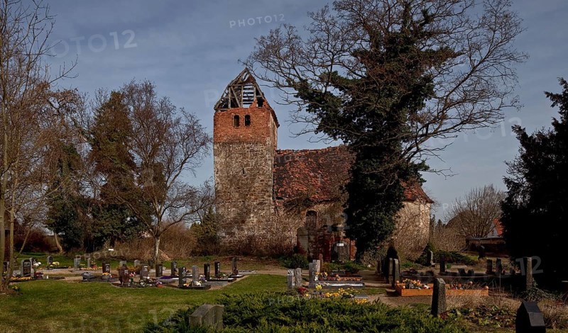 Schrenz near Bitterfeld Village church of S 86542 medieval single-nave quarry stone building in ruins