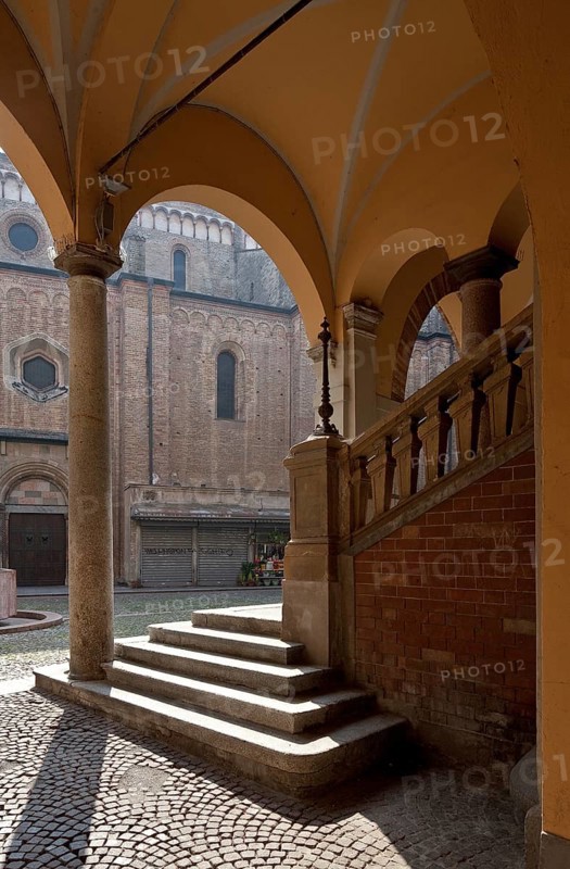 Italy Lodi 89783 old town hall BROLETTO Staircase on the ground floor former court hall at the back north facade of the cathedral