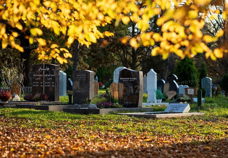 Muslim graves strictly aligned to Mecca, main cemetery, autumn, autumn mood, Stuttgart, Baden-Württemberg, Germany, Europe