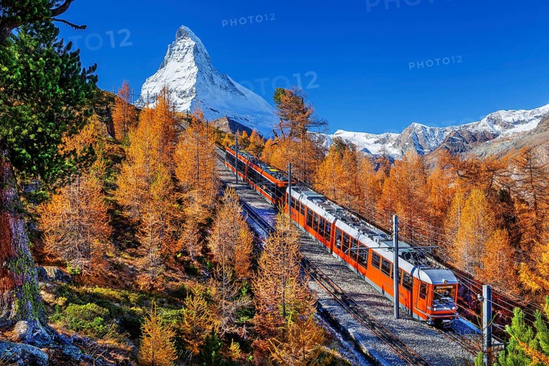 Gornergratbahn on the Riffelberg with Matterhorn 4478m in autumn, Zermatt, Mattertal, Valais, Switzerland, Europe