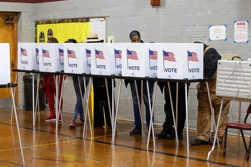 Detroit, Michigan USA, 5 November 2024, Voters cast ballots in the 2024 presidential election shortly after the polls opened at Bethany Lutheran Church