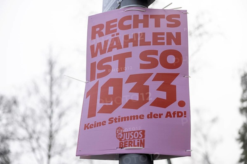 Berlin, Germany - 18 January 2025: Election poster for the Bundestag election 2025 of the Jusos Berlin with the text Voting right is so 1933