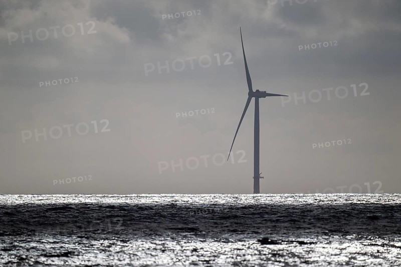 Wind turbine, offshore wind farm, Søndervig Strand, North Sea, Denmark, Europe