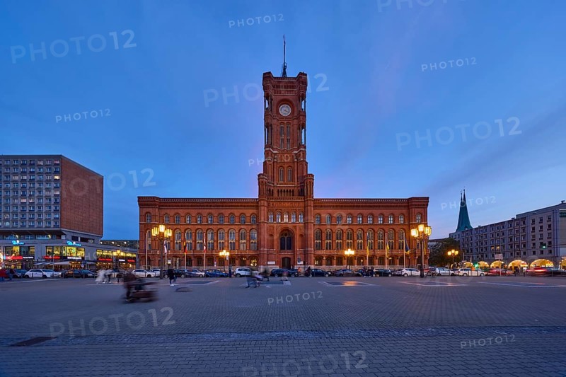 Red Town Hall at dusk, Rathausstraße, Berlin, capital city, independent city, federal state Berlin, Germany, Europe