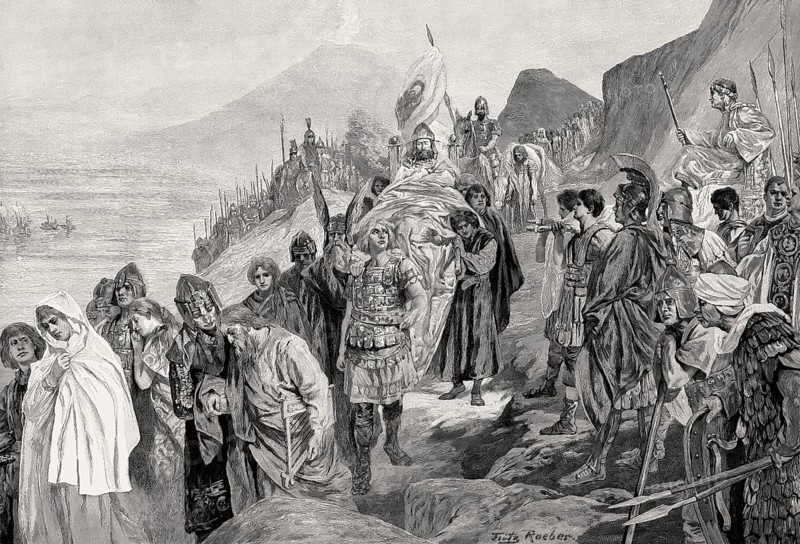 Retreat of the Goths after the Battle of Mons Lactarius or Battle of the Vesuvius, 553, Gothic War