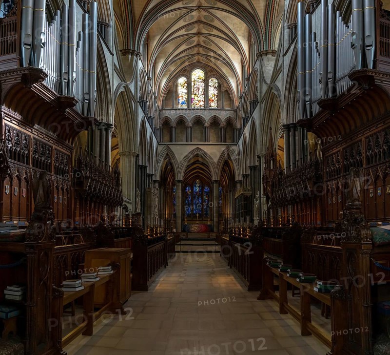 Salisbury, United Kingdom, 8 September, 2022: view of the elaborate woodwork and choir in the historic Salisbury Cathedral, Europe