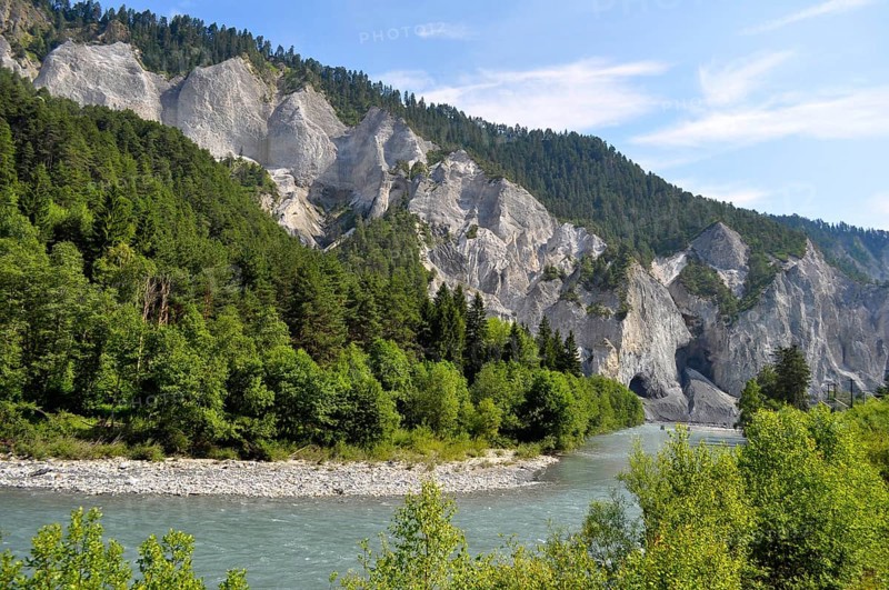 Switzerland, railway line Reichenau-Tamins, Disentis/Mustér, mountain landscape on the railway line, Europe