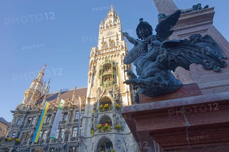 Marienplatz in Munich, Ukraine, flag, Munich, Bavaria, Free State, Isar, Germany, Europe