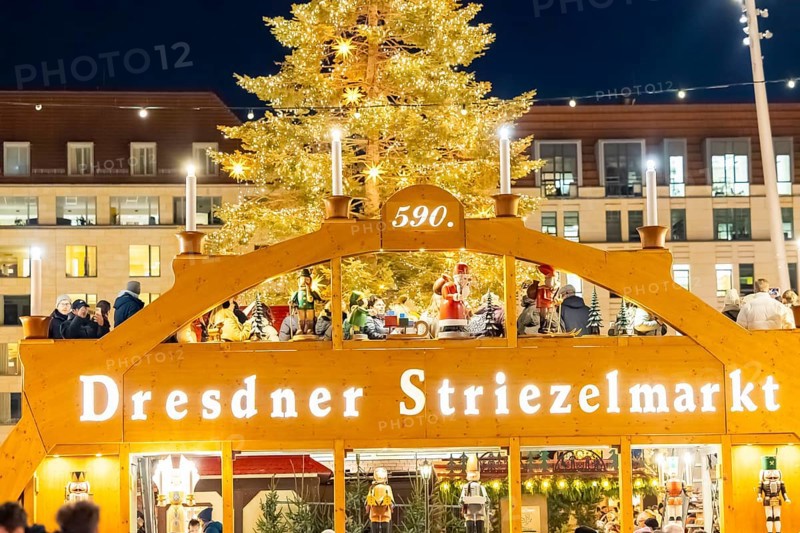 The Dresden Striezelmarkt is a Christmas market in Dresden. It has been held in Advent since 1434, usually on the Altmarkt square, and attracts an average of around two million visitors every year. It is the oldest certified Christmas market in Germany. Dresden, Saxony, Germany, Europe