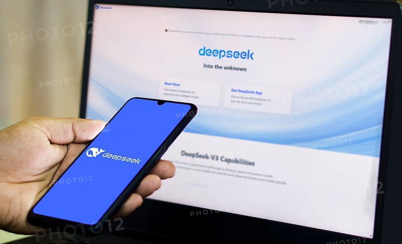Deepseek Ai logo is displayed on smartphone