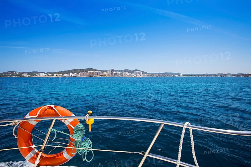 Ibiza San Antonio Abad Sant Antonio de Portmany view from boat at Balearic