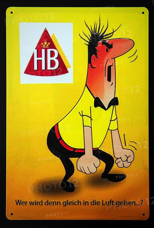 Sign, signs, tin signs, advertising signs, advertisement, nostalgia, old, old advertising signs, product advertising, company logo, company, company, trademark, collection, cigarette advertising, HB, HB men, Lower Saxony, Federal Republic of Germany
