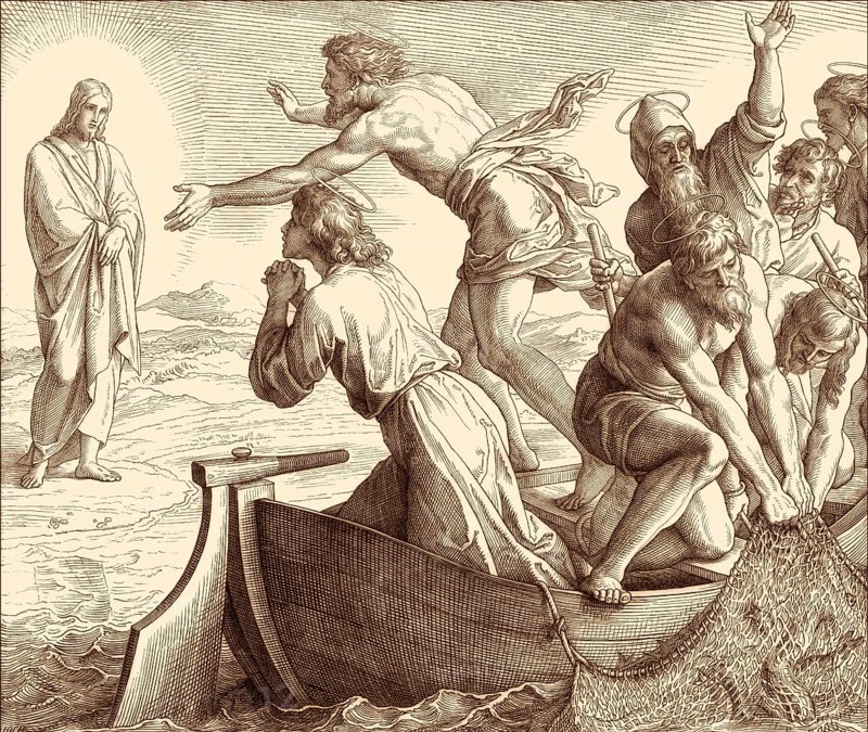 The Miraculous catch of fish, New Testament, by Julius Schnorr von Carolsfeld, 1860
