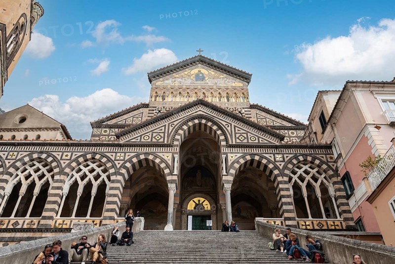 Portal of the mediaeval Saint Andrew cathedral in Amalfi, Italy, Europe