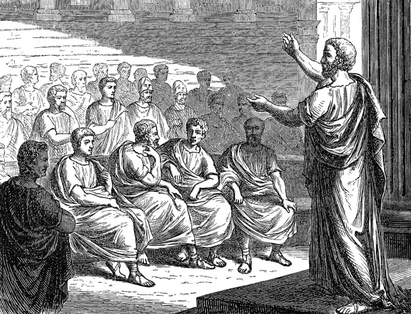 The political speech of Demosthenes, 384-322 BC, a Greek statesman and orator of ancient Athens, against Philip II of Macedon