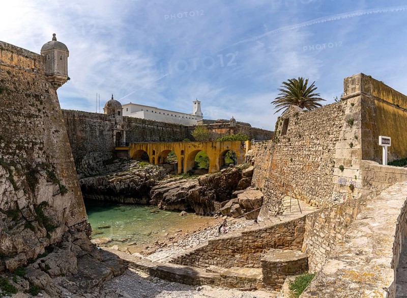 Peniche, Portugal - 2 April, 2022: view inside the walls of the historic fortress of Peniche