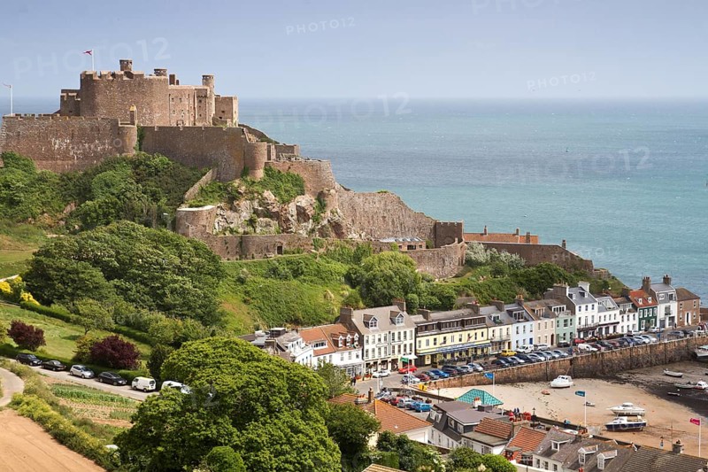 Gorey with Mont Orgueil Castle, Jersey, UK, Europe