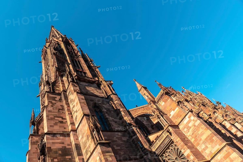 The facade of the Freiburg Minster in Freiburg im Breisgau, Germany, Europe