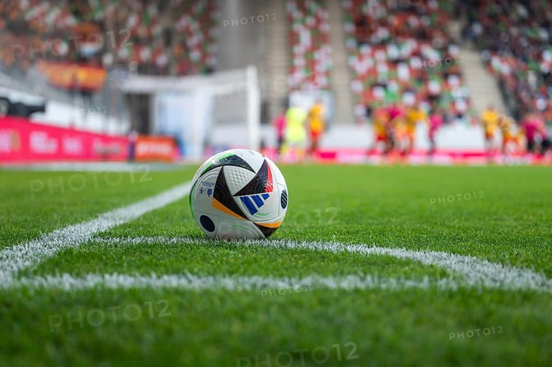 LUBIN, POLAND - OCTOBER 19, 2024: Football match Polish PKO Ekstraklasa between KGHM Zaglebie Lubin vs Jagiellonia Bialystok. Ball in the corner od field.