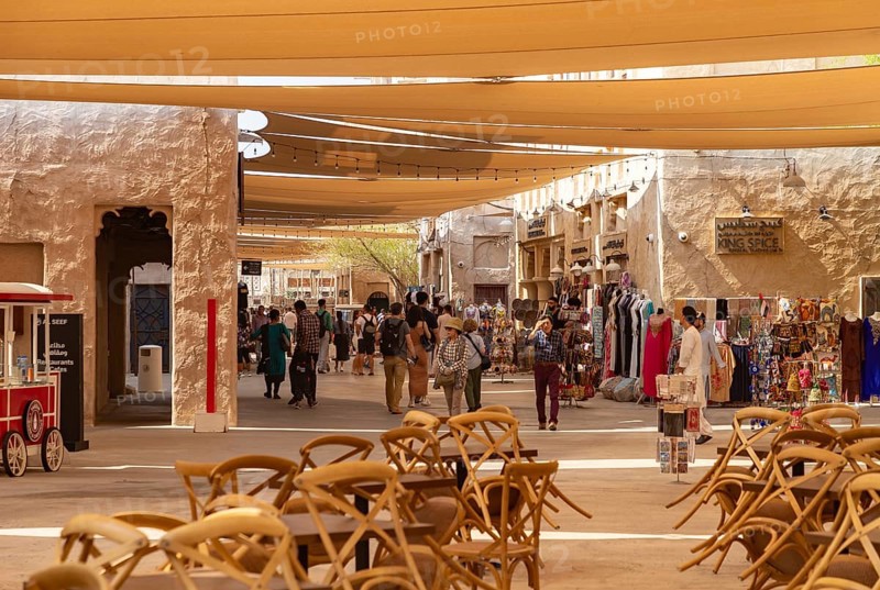A picture of traditional shops at the Al Seef cultural and shopping complex