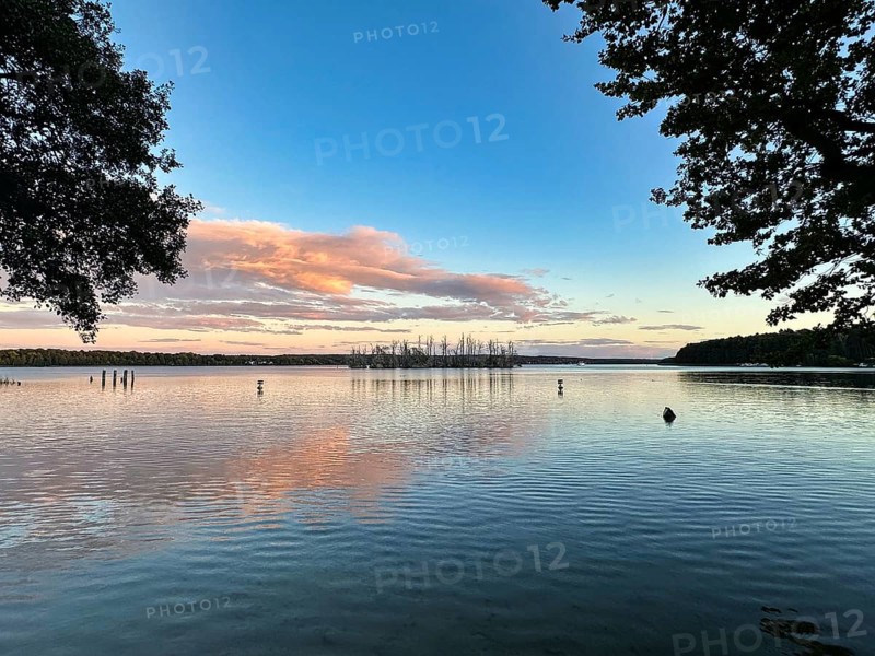 View of an island in Lake Scharmützelsee, Bad Saarow, Brandenburg, Germany, Europe
